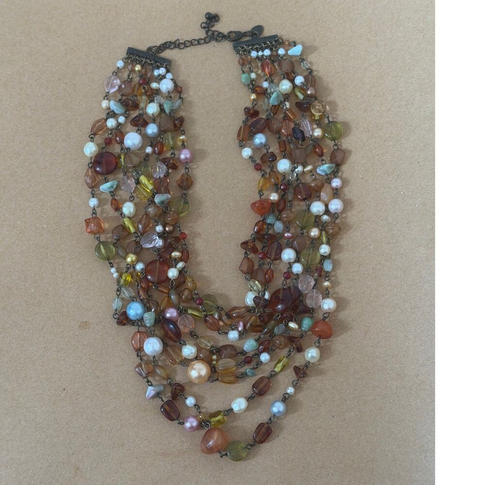 Lia Sophia Multi Layered, Colors, and Size Beaded Necklace 7.5 inch Drop